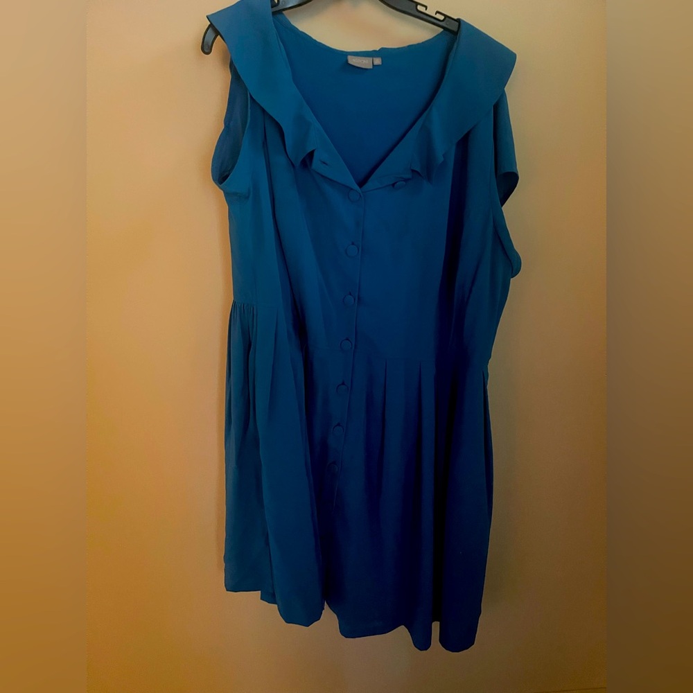 eShakti Blue Ruffled Button-Down Blouse